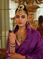 Thumbnail for Monjolika Fashion Purple Weaving Work Silk Blend Classic Saree - Distacart