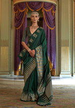 Thumbnail for Monjolika Fashion Bottle Green Weaving Work Silk Blend Classic Saree - Distacart