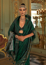 Thumbnail for Monjolika Fashion Bottle Green Weaving Work Silk Blend Classic Saree - Distacart