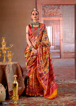 Thumbnail for Monjolika Fashion Yellow Silk Blend Patola Print Saree with Red Blouse - Distacart