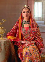Thumbnail for Monjolika Fashion Yellow Silk Blend Patola Print Saree with Red Blouse - Distacart