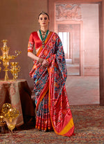Thumbnail for Monjolika Fashion Teal Silk Blend Patola Print Saree with Red Blouse - Distacart