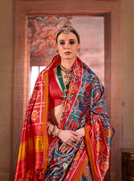 Thumbnail for Monjolika Fashion Teal Silk Blend Patola Print Saree with Red Blouse - Distacart