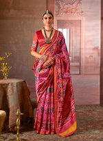 Thumbnail for Monjolika Fashion Pink Silk Blend Patola Print Saree with Red Blouse - Distacart