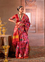 Thumbnail for Monjolika Fashion Pink Silk Blend Patola Print Saree with Red Blouse - Distacart
