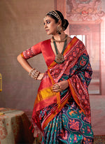 Thumbnail for Monjolika Fashion Multicolor Silk Blend Patola Print Saree for Wedding & Festive Wear - Distacart