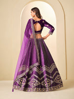 Thumbnail for Monjolika Fashion Purple Velvet Embroidered Sequins Work A Line Lehenga Choli - Distacart