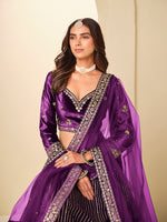 Thumbnail for Monjolika Fashion Purple Velvet Embroidered Sequins Work A Line Lehenga Choli - Distacart