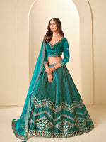 Thumbnail for Monjolika Fashion Teal Velvet Embroidered Sequins Work A Line Lehenga Choli - Distacart