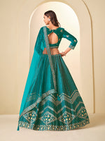 Thumbnail for Monjolika Fashion Teal Velvet Embroidered Sequins Work A Line Lehenga Choli - Distacart