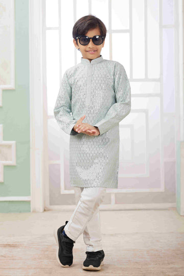 Raivat Ethnic Art Silk Embroidery Work Kids Kurta Pajama In Mint Green Colour - Distacart
