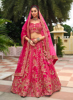 Thumbnail for Monjolika Fashion Rani Pink Khatli Embroidered Silk Blend Bridal Lehenga Choli - Distacart