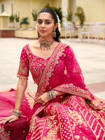 Thumbnail for Monjolika Fashion Rani Pink Khatli Embroidered Silk Blend Bridal Lehenga Choli - Distacart