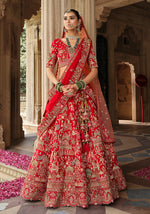 Thumbnail for Monjolika Fashion Red Khatli Embroidered Silk Blend Bridal Lehenga Choli - Distacart