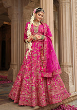 Thumbnail for Monjolika Fashion Magenta Pink Khatli Embroidered Silk Blend Bridal Lehenga Choli - Distacart