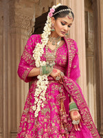 Thumbnail for Monjolika Fashion Magenta Pink Khatli Embroidered Silk Blend Bridal Lehenga Choli - Distacart