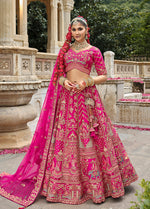 Thumbnail for Monjolika Fashion Rani Pink Khatli Embroidered Silk Blend Bridal Lehenga Choli - Distacart