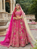 Thumbnail for Monjolika Fashion Rani Pink Khatli Embroidered Silk Blend Bridal Lehenga Choli - Distacart