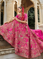 Thumbnail for Monjolika Fashion Rani Pink Khatli Embroidered Silk Blend Bridal Lehenga Choli - Distacart