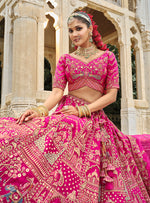 Thumbnail for Monjolika Fashion Rani Pink Khatli Embroidered Silk Blend Bridal Lehenga Choli - Distacart