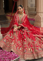 Thumbnail for Monjolika Fashion Red Khatli Embroidered Silk Blend Bridal Lehenga Choli - Distacart