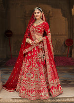 Thumbnail for Monjolika Fashion Red Khatli Embroidered Silk Blend Bridal Lehenga Choli - Distacart