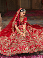 Thumbnail for Monjolika Fashion Red Khatli Embroidered Silk Blend Bridal Lehenga Choli - Distacart