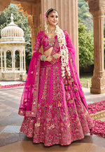 Thumbnail for Monjolika Fashion Magenta Pink Khatli Embroidered Silk Blend Bridal Lehenga Choli - Distacart