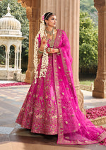 Thumbnail for Monjolika Fashion Magenta Pink Khatli Embroidered Silk Blend Bridal Lehenga Choli - Distacart