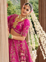 Thumbnail for Monjolika Fashion Magenta Pink Khatli Embroidered Silk Blend Bridal Lehenga Choli - Distacart
