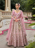 Thumbnail for Monjolika Fashion Light Pink Khatli Embroidered Silk Blend Bridal Lehenga Choli - Distacart