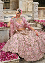 Thumbnail for Monjolika Fashion Light Pink Khatli Embroidered Silk Blend Bridal Lehenga Choli - Distacart