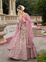Thumbnail for Monjolika Fashion Light Pink Khatli Embroidered Silk Blend Bridal Lehenga Choli - Distacart