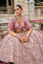 Thumbnail for Monjolika Fashion Light Pink Khatli Embroidered Silk Blend Bridal Lehenga Choli - Distacart