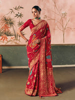 Thumbnail for Monjolika Fashion Red Bandhej Weaving Work Faux Khadi Georgette Saree - Distacart
