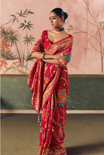 Thumbnail for Monjolika Fashion Red Bandhej Weaving Work Faux Khadi Georgette Saree - Distacart