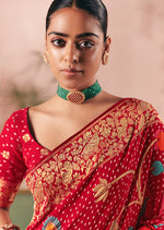 Thumbnail for Monjolika Fashion Red Bandhej Weaving Work Faux Khadi Georgette Saree - Distacart
