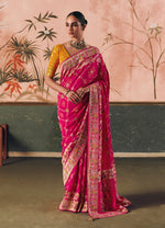 Thumbnail for Monjolika Fashion Rani Pink Bandhej Weaving Work Faux Khadi Georgette Saree - Distacart