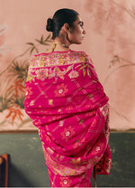 Thumbnail for Monjolika Fashion Rani Pink Bandhej Weaving Work Faux Khadi Georgette Saree - Distacart