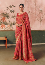 Thumbnail for Monjolika Fashion Red Bandhej Weaving Work Faux Khadi Georgette Saree - Distacart