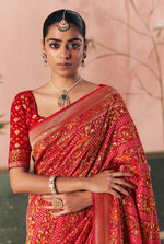 Thumbnail for Monjolika Fashion Red Bandhej Weaving Work Faux Khadi Georgette Saree - Distacart