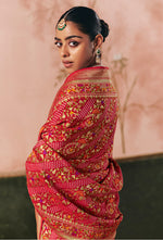 Thumbnail for Monjolika Fashion Red Bandhej Weaving Work Faux Khadi Georgette Saree - Distacart