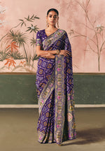 Thumbnail for Monjolika Fashion Violet Bandhej Weaving Work Faux Khadi Georgette Saree - Distacart