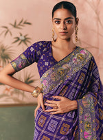 Thumbnail for Monjolika Fashion Violet Bandhej Weaving Work Faux Khadi Georgette Saree - Distacart