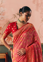 Thumbnail for Monjolika Fashion Gajri Pink Bandhej Weaving Work Faux Khadi Georgette Saree - Distacart