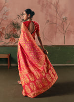 Thumbnail for Monjolika Fashion Gajri Pink Bandhej Weaving Work Faux Khadi Georgette Saree - Distacart