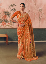 Thumbnail for Monjolika Fashion Orange Bandhej Weaving Work Faux Khadi Georgette Saree - Distacart