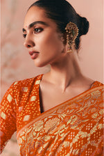 Thumbnail for Monjolika Fashion Orange Bandhej Weaving Work Faux Khadi Georgette Saree - Distacart