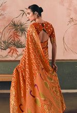 Thumbnail for Monjolika Fashion Orange Bandhej Weaving Work Faux Khadi Georgette Saree - Distacart