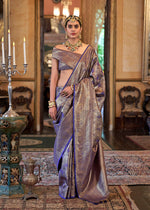 Thumbnail for Monjolika Fashion Kanjivaram Silk Blend Classic Saree with Woven Work for Women in Violet - Distacart
